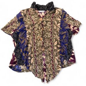 VTG Sharon Anthony Woman XL Patchwork Floral Art-to-Wear Short Sleeve Blouse